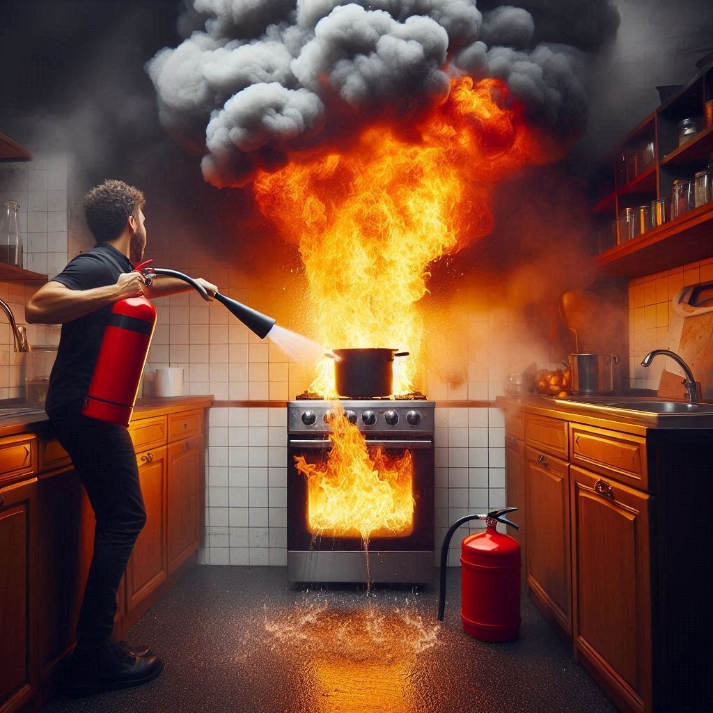 Kitchen Fire, Kitchen Fire Suppression System, Kitchen Fire Fighting Extinguisher, Kitchen Fire Fighting Foam